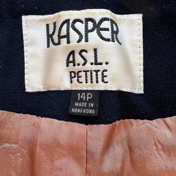 Vintage 90s Kasper ASL Tan & Navy Blue Suit - Size 14P | Classic Power Dressing - Picture 13 of 15